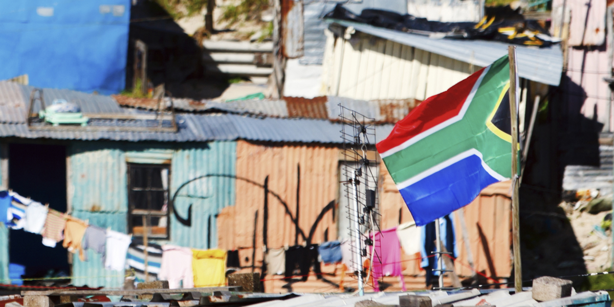 South Africa flag flying in informal settlement