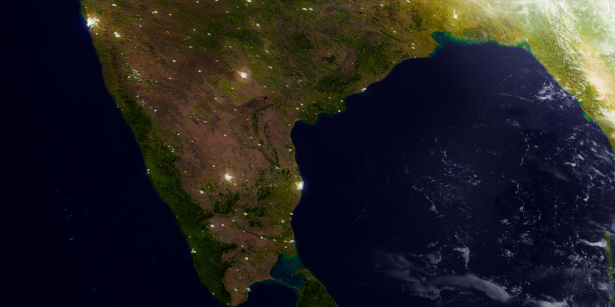 India from space during sunrise 