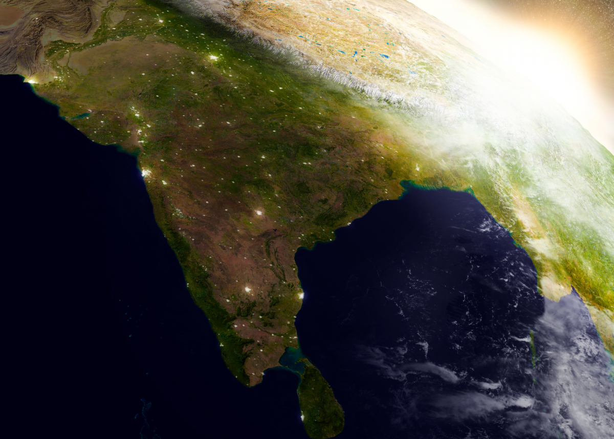 India from space during sunrise 