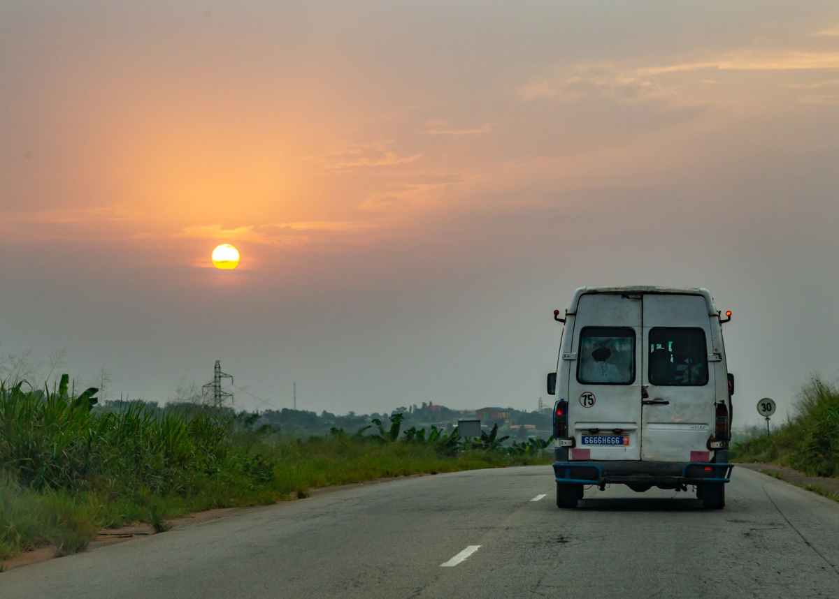 Bus driving towards Abidjan