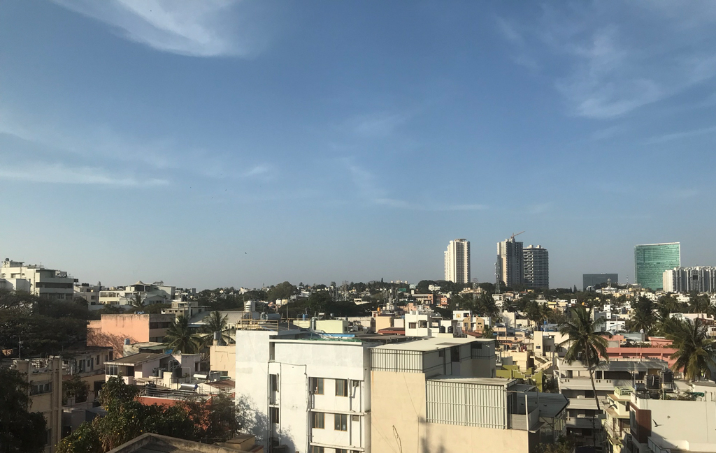 Bangalore city skyline from metro